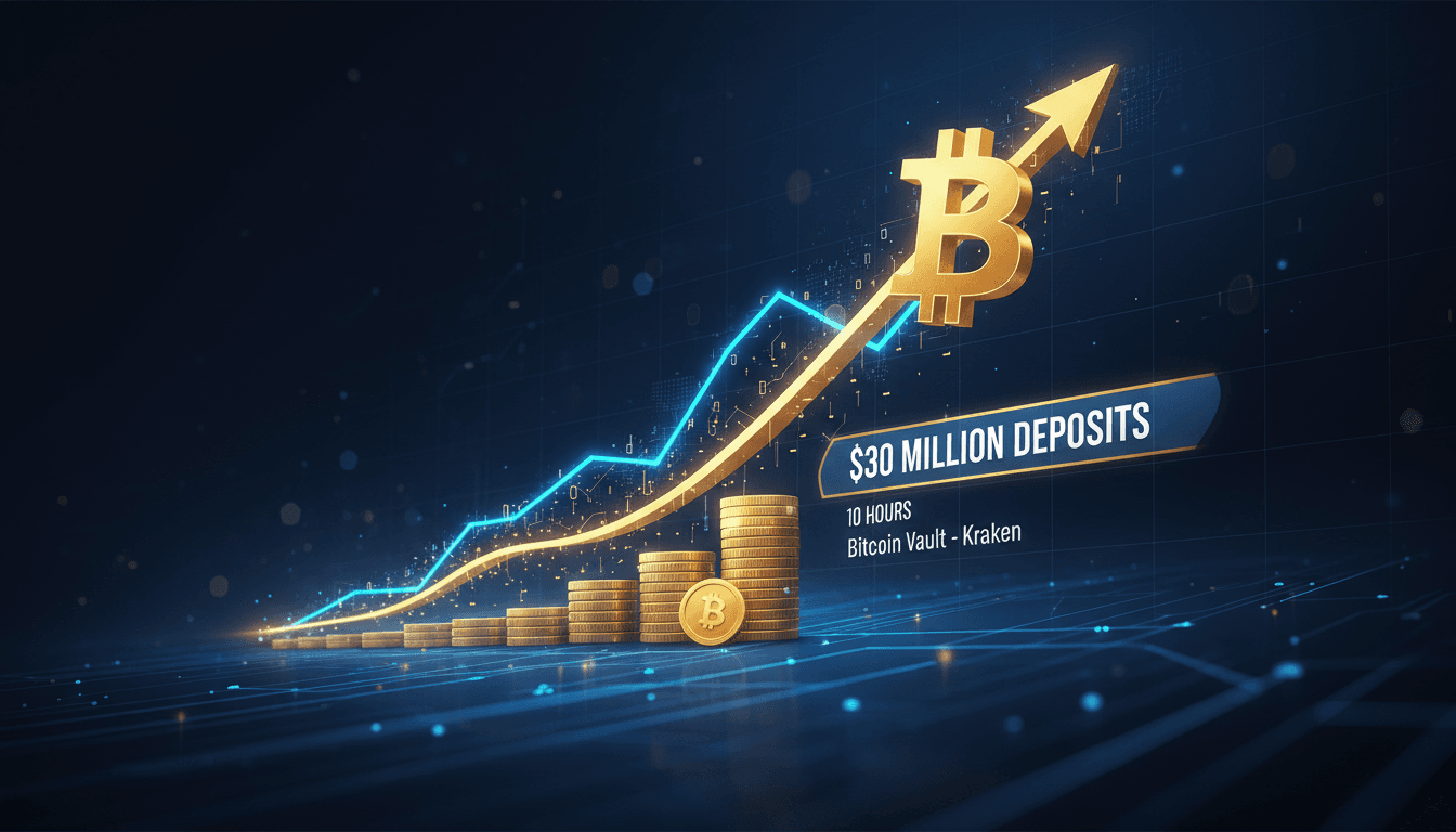 Illustration of Kraken's Bitcoin Vault product and its rapid adoption.