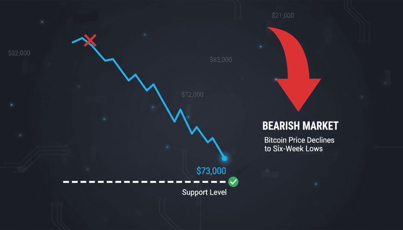 Bitcoin price chart showing recent declines and support levels