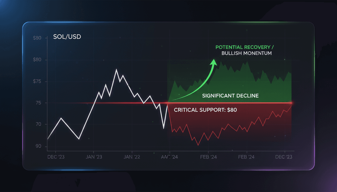 Solana cryptocurrency price chart showing critical support levels.