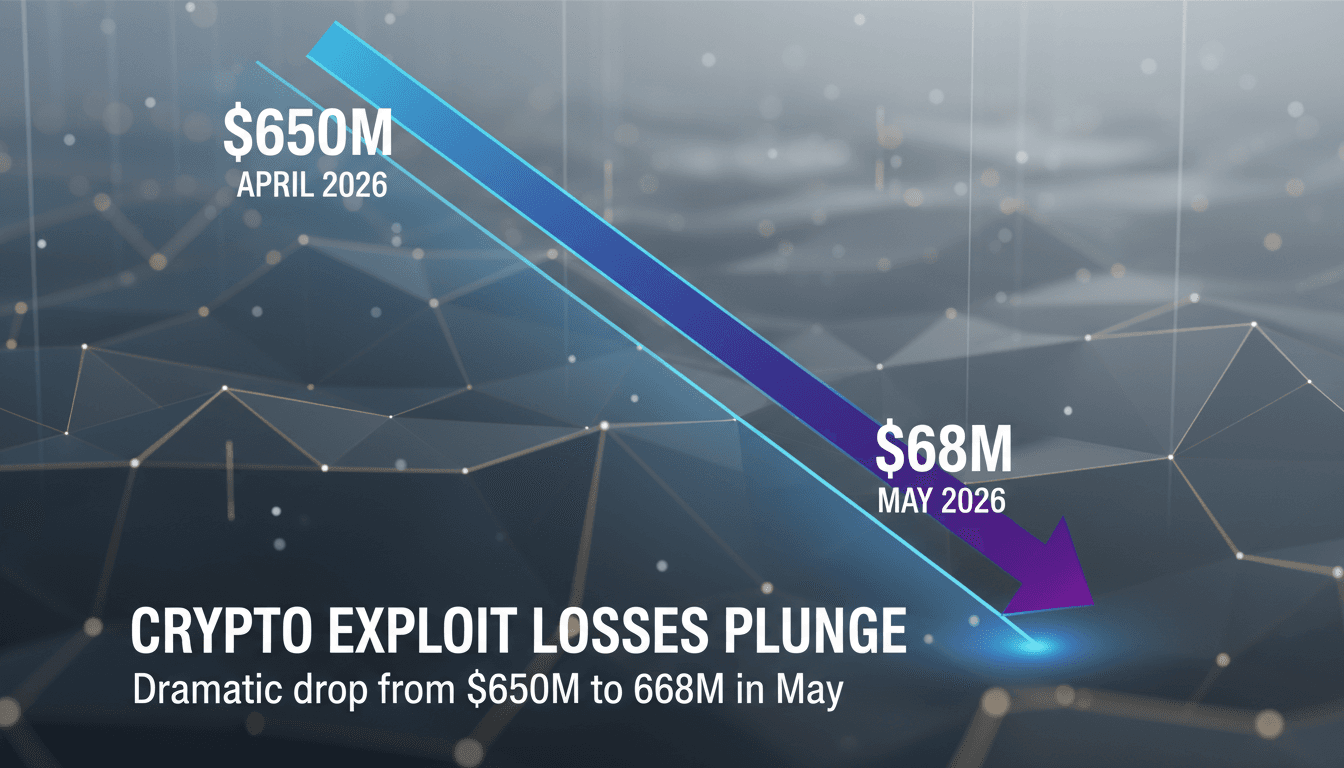 Graph showing the decline in crypto exploit losses from April to May 2026
