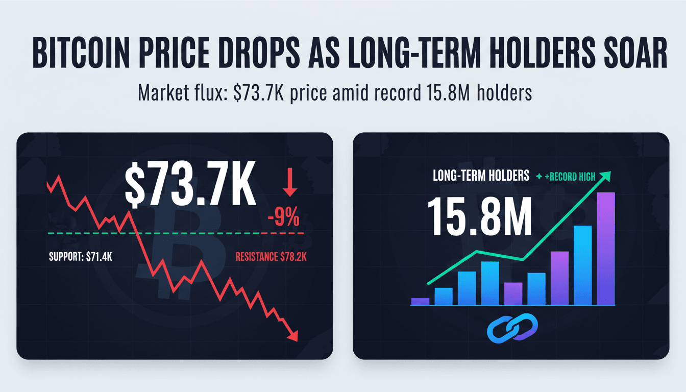 Bitcoin price chart showing recent fluctuations and long-term holder growth