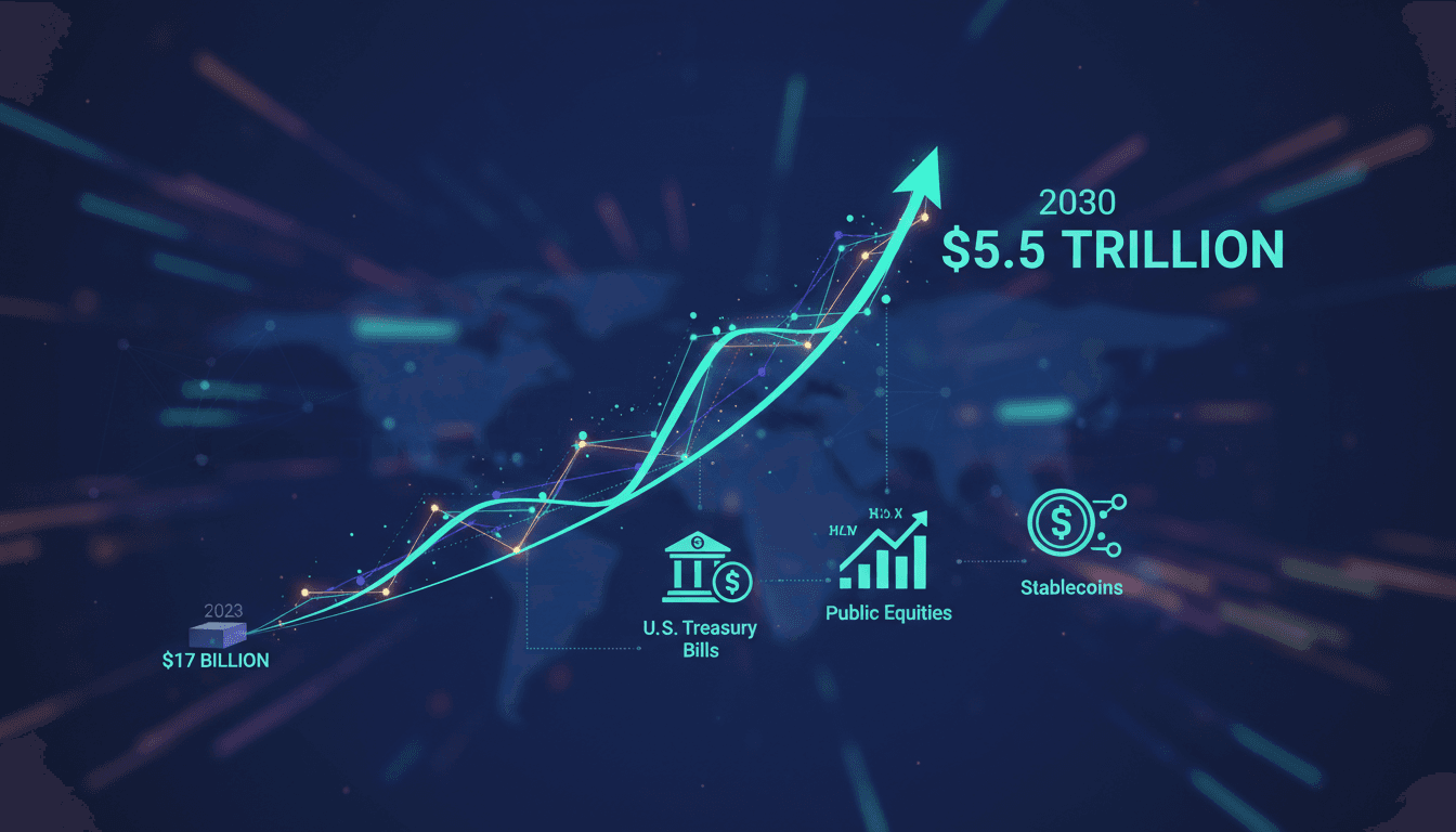 Infographic showing the growth of the tokenized asset market to $5.5 trillion by 2030.