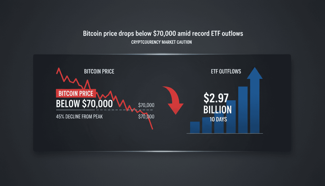 Bitcoin price decline with ETF outflows visual representation