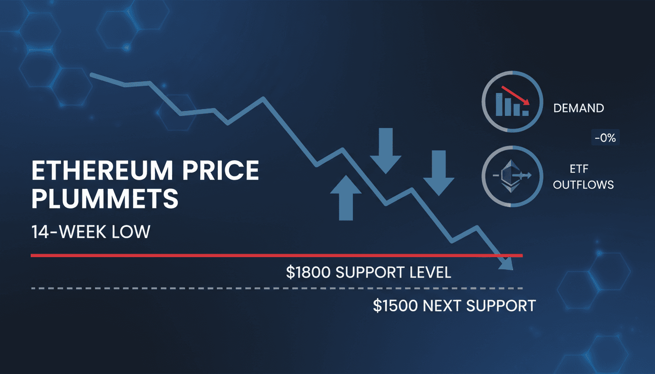 Ethereum price chart showing recent decline and support levels