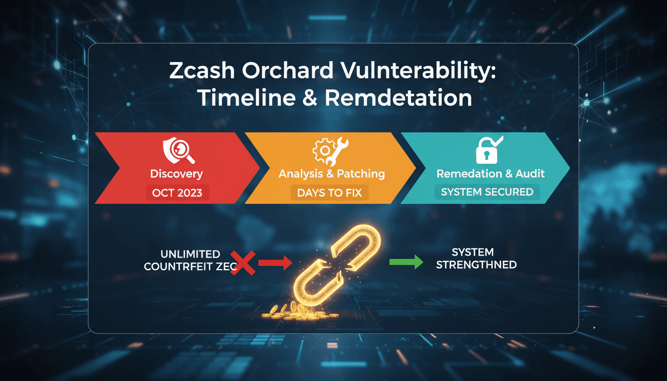 Illustration of Zcash's Orchard shielded pool vulnerability and its implications.