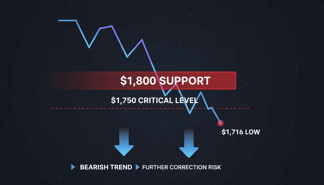 Ethereum price chart showing recent decline below $1,800
