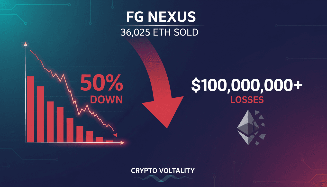 FG Nexus logo with a declining Ethereum graph background