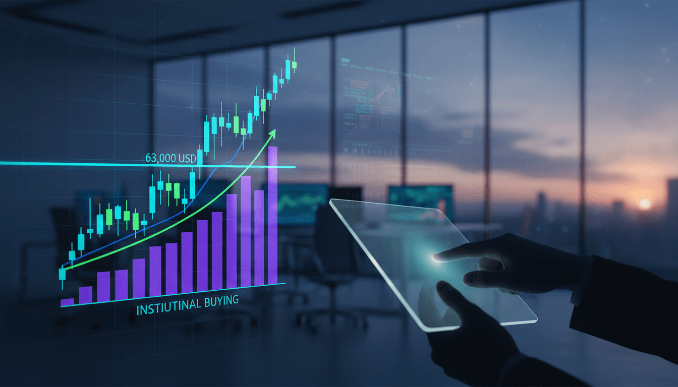 Bitcoin price chart showing recent surge above $63,000