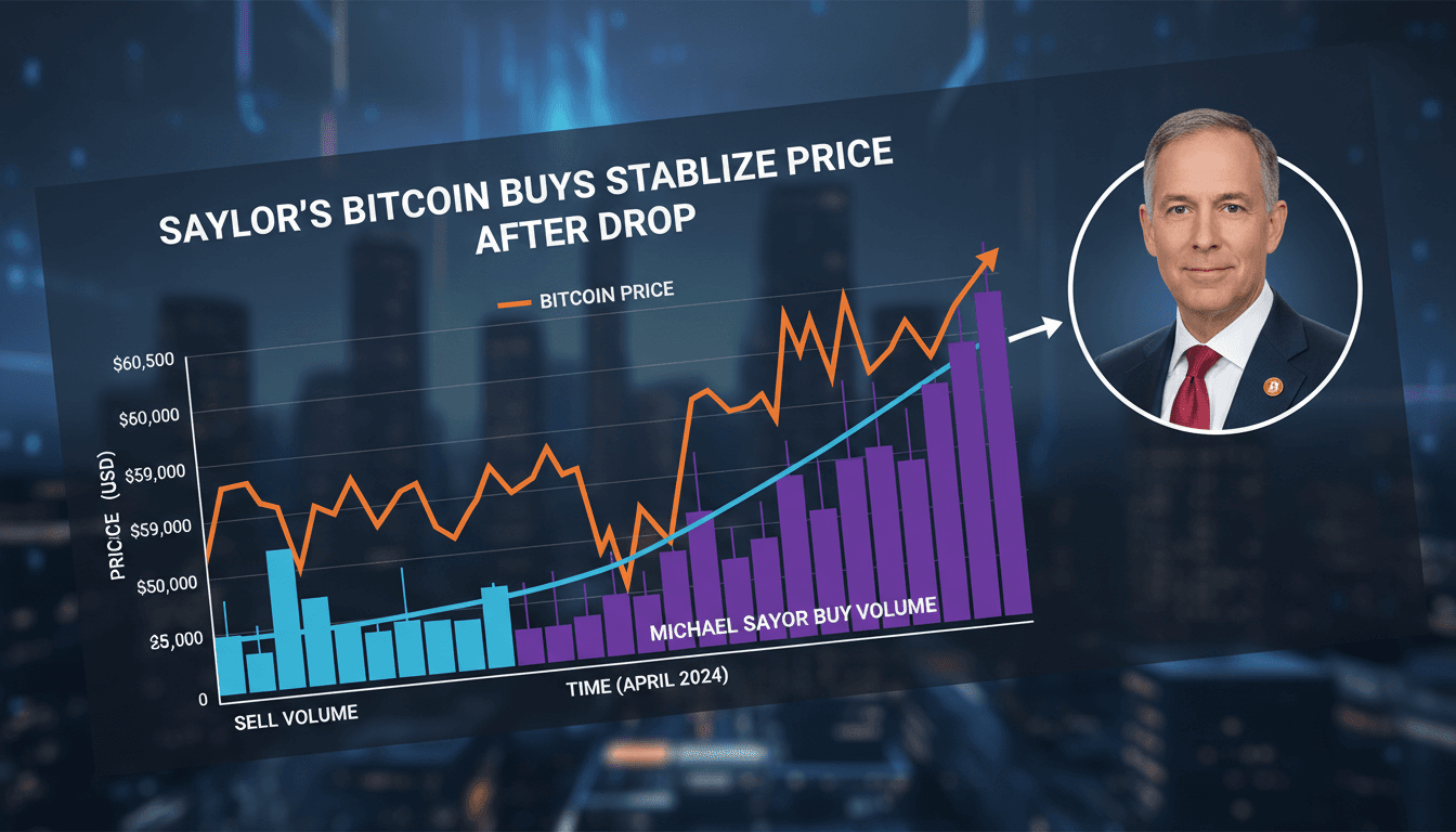 Bitcoin price chart showing stabilization after Michael Saylor's purchases