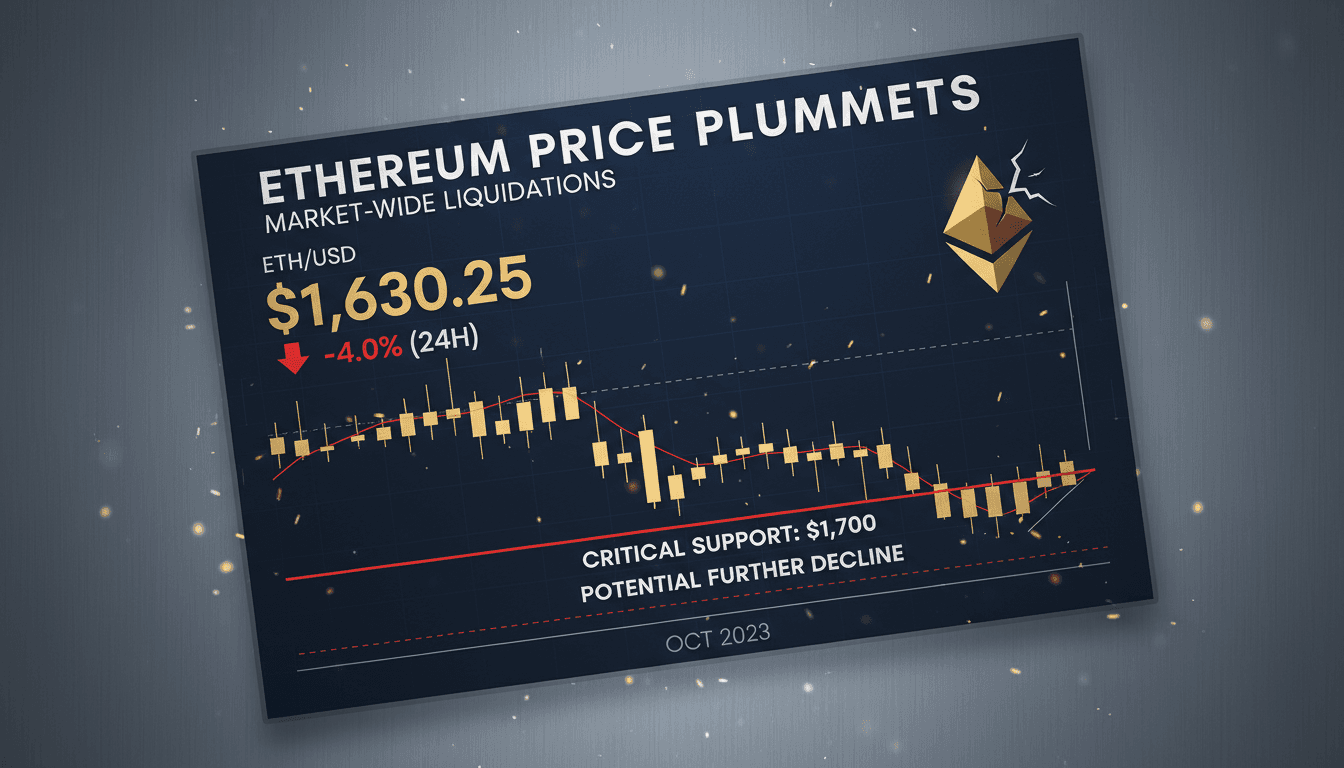 Ethereum price chart showing recent declines and support levels.
