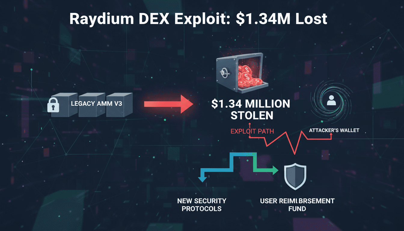 Raydium DEX logo with a graphic illustrating the security breach