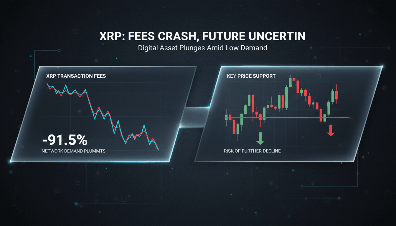 Graph showing the decline in XRP transaction fees and market demand trends.