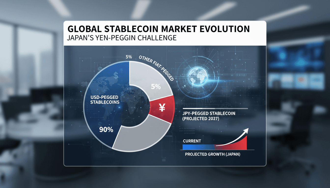 Conceptual image of Japan's financial technology landscape with stablecoins.