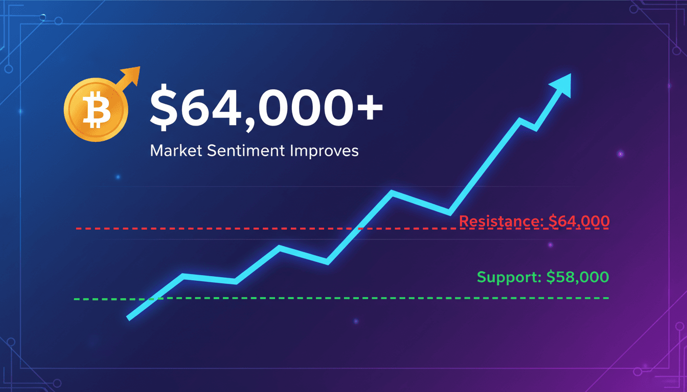 Bitcoin price chart showing recent surge above $64,000