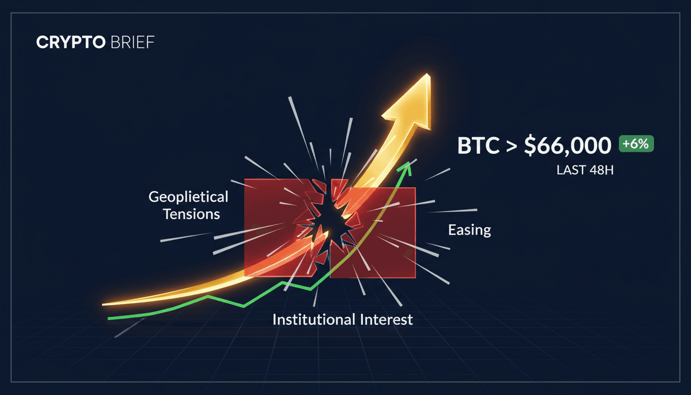 Bitcoin price chart showing recent surge above $66,000