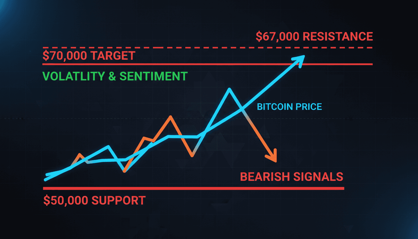 Bitcoin price chart showing movement towards $67,000