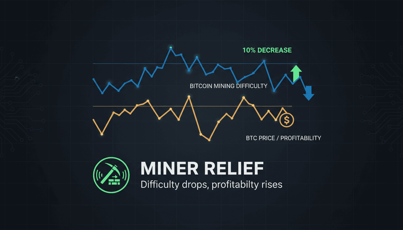 Bitcoin mining difficulty decreases by 10% providing relief to miners