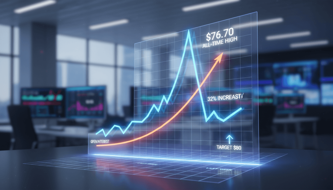 HYPE token price chart showing recent surge to $76.70