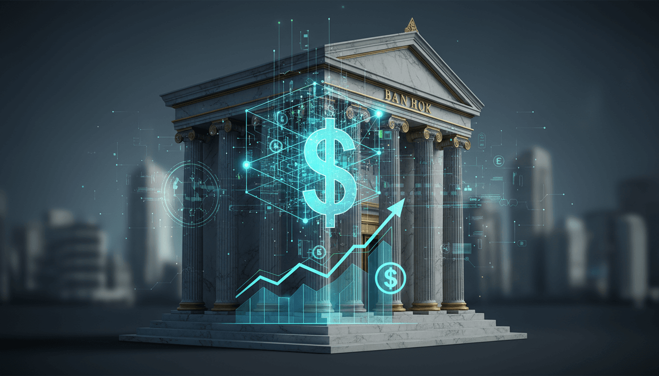 Trace Finance logo with a backdrop of digital currency symbols
