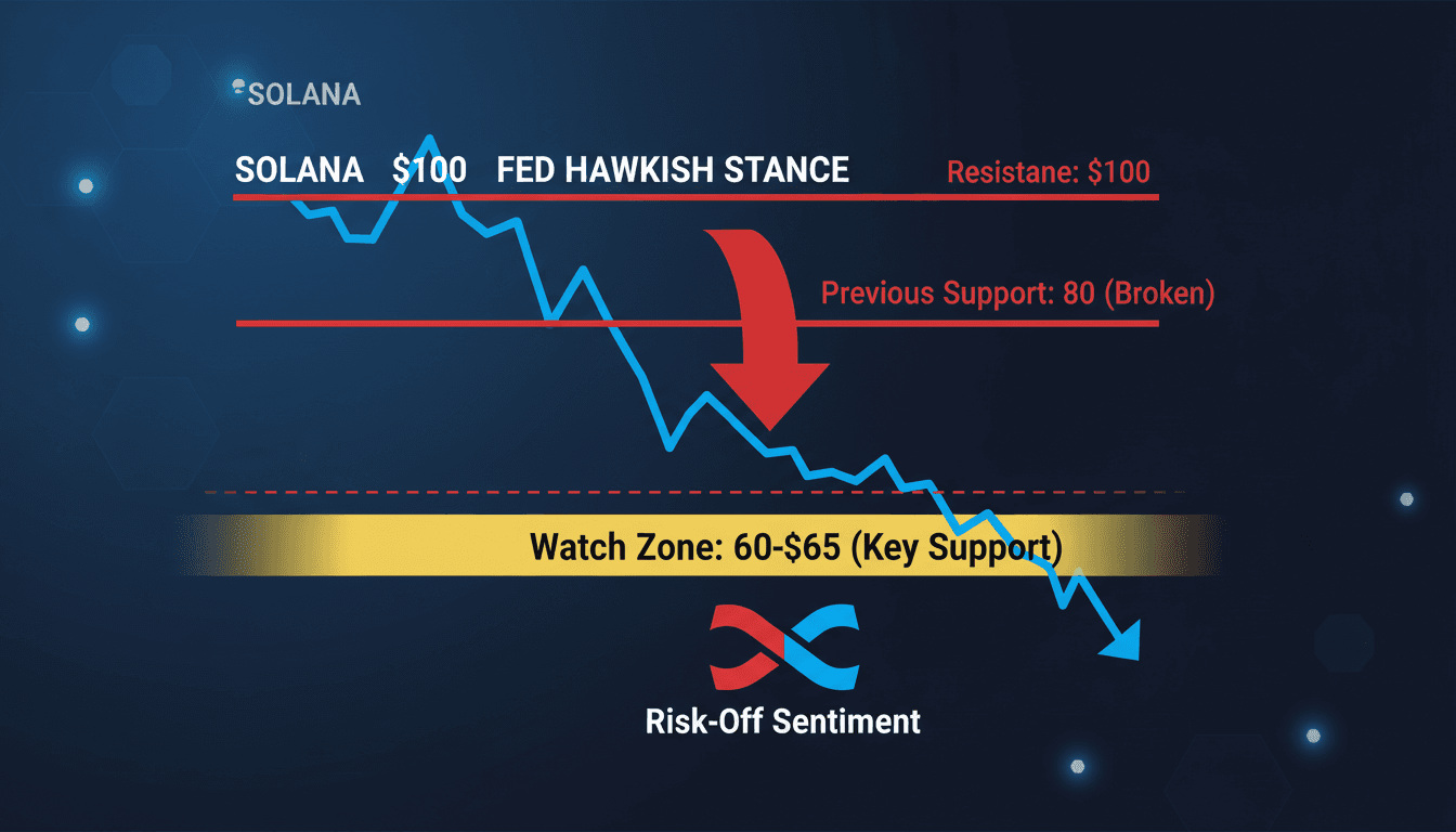 Solana cryptocurrency price chart showing recent fluctuations and support levels.