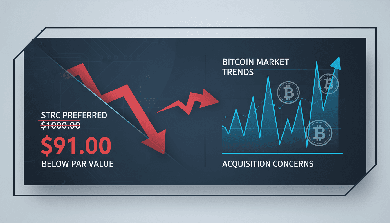 Graph showing the decline of STRC preferred stock and Bitcoin market trends.