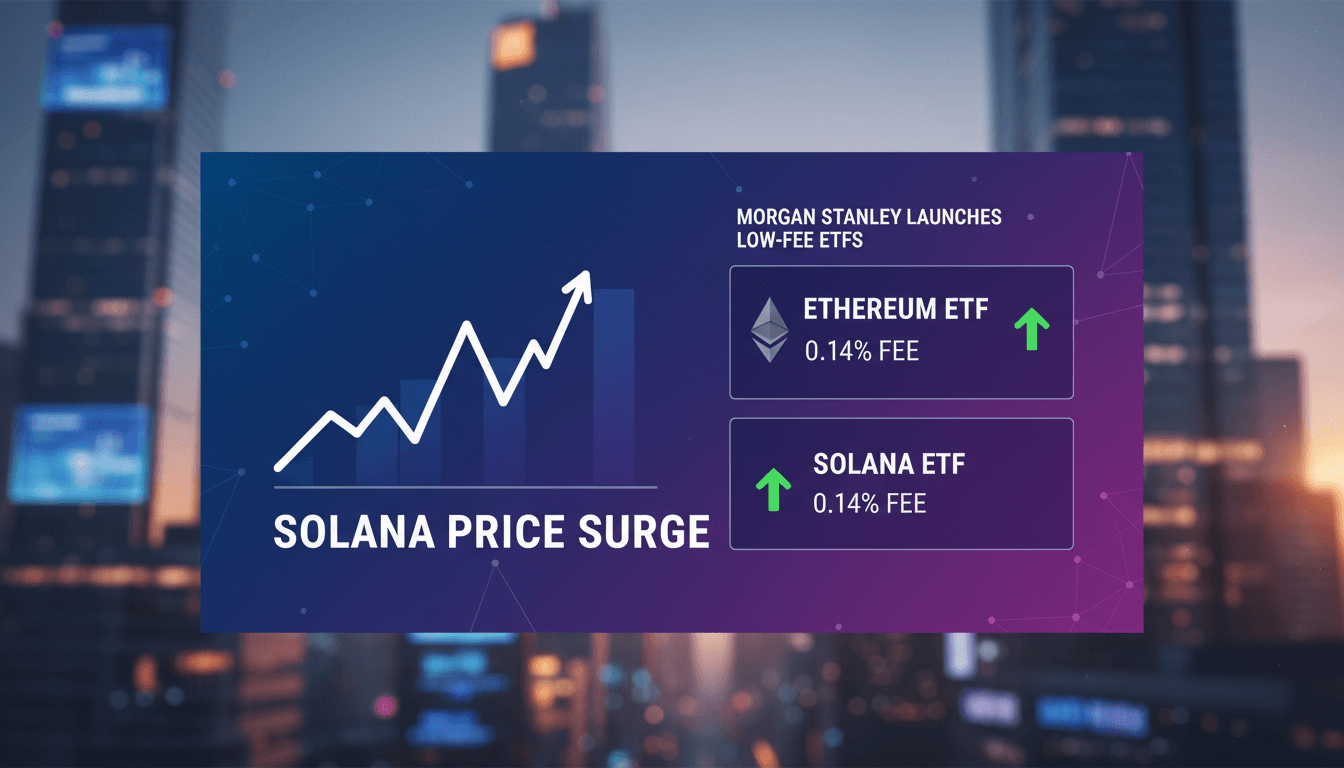 Morgan Stanley logo with Ethereum and Solana graphics