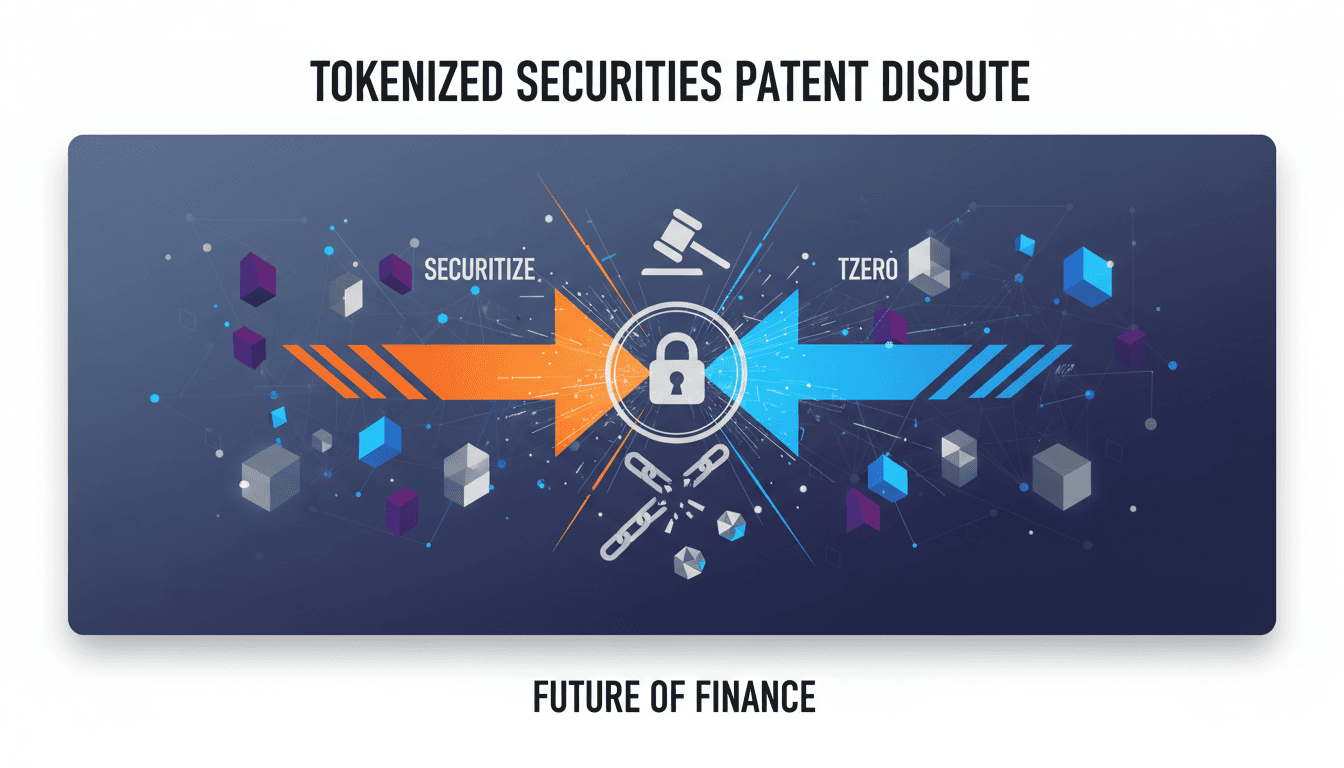 Securitize and tZERO logos with a legal backdrop