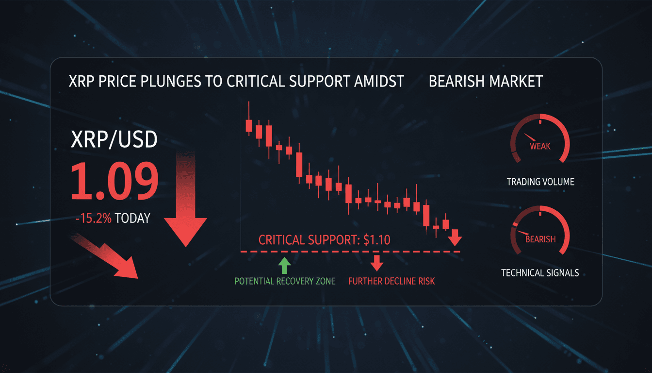 XRP price chart showing decline to critical support level