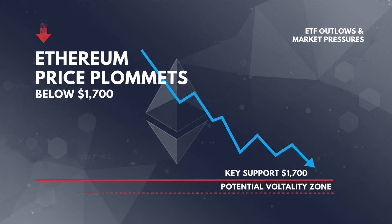 Ethereum price drops below $1,700 amid ETF outflows and market pressures