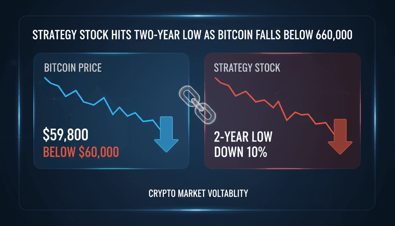 Graph showing the decline of Strategy's stock alongside Bitcoin price fluctuations.