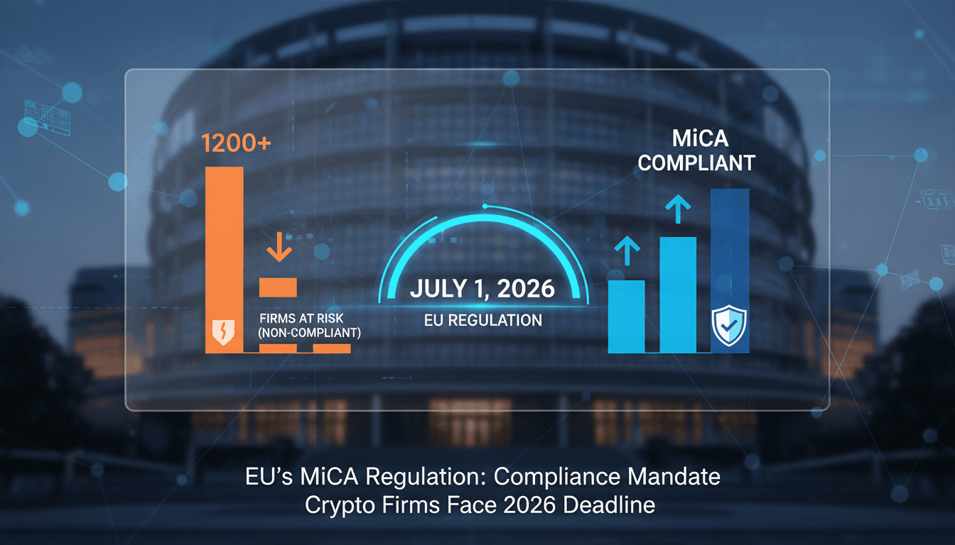 Illustration of the EU's MiCA regulation impact on cryptocurrency firms.