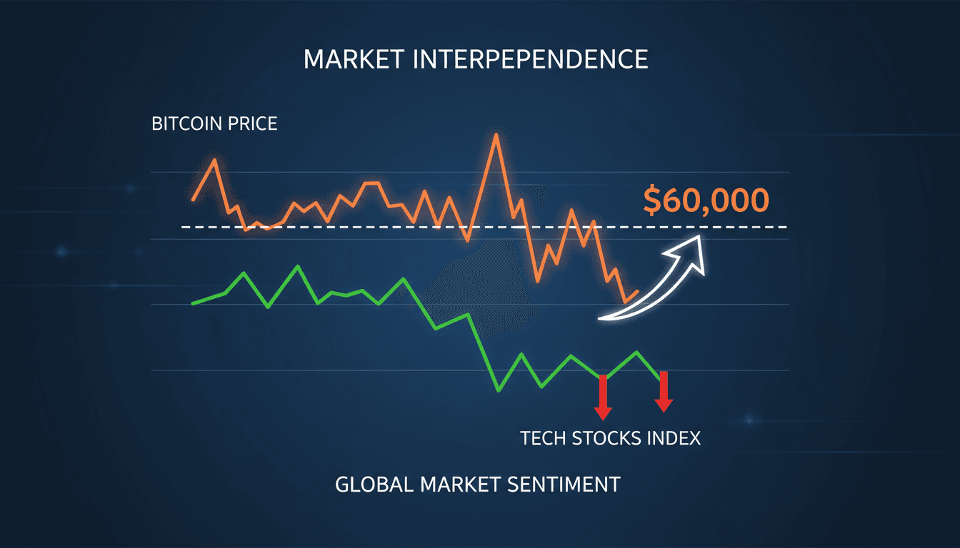 Bitcoin price chart showing stabilization around $60,000 amidst tech stock downturn.