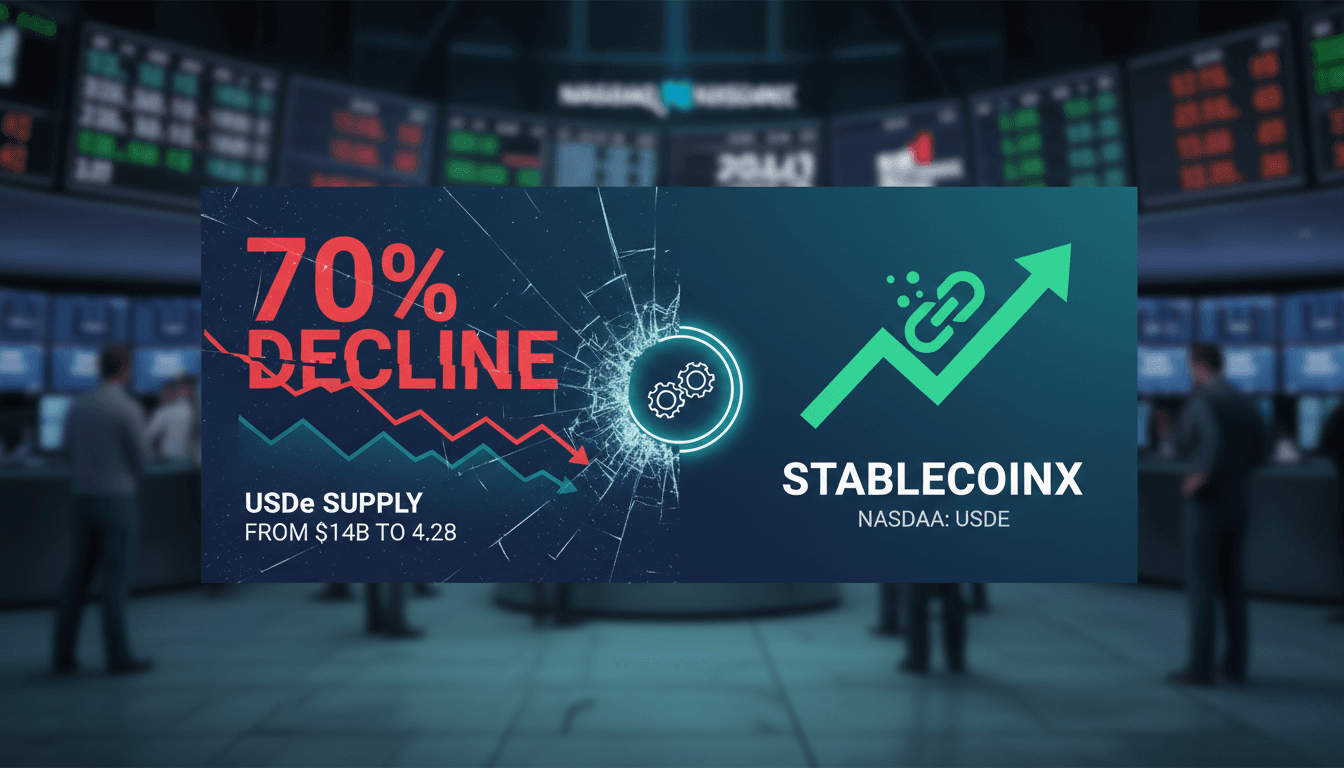 StablecoinX trading on Nasdaq with USDe supply decline graph