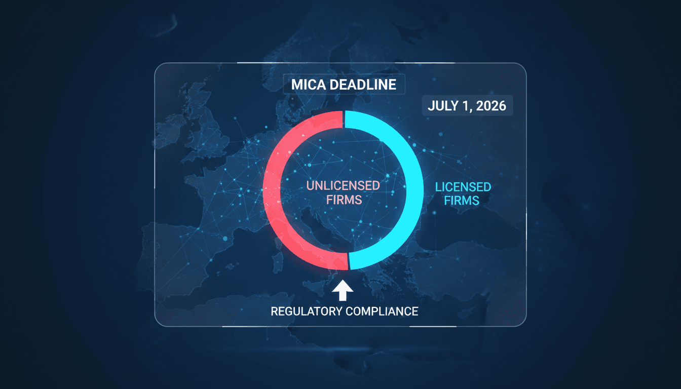 Graphic showing the impact of MiCA regulation on crypto firms in the EU.