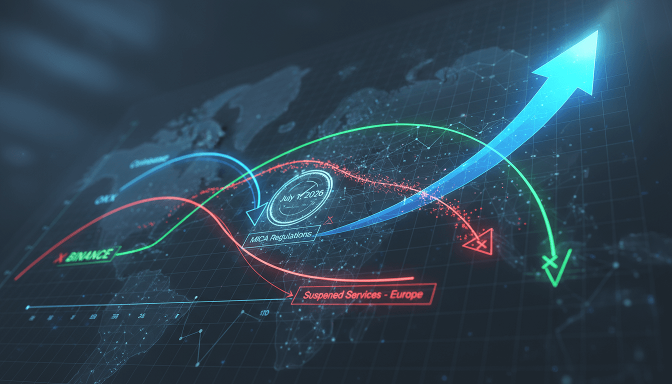 Coinbase and OKX logos with a backdrop of cryptocurrency market trends.