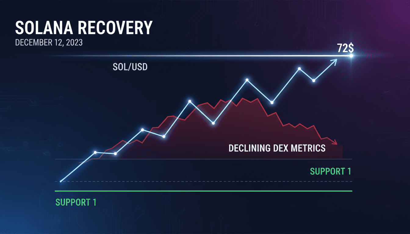 Solana's SOL token recovers to $72 amid declining DEX metrics