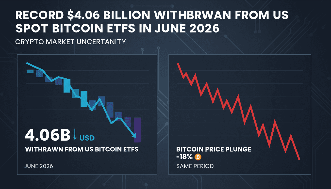 Graph showing Bitcoin ETF withdrawals and price decline in June 2026