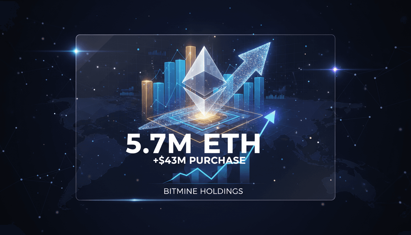 Bitmine increases Ethereum holdings to 5.7 million ETH with $43 million purchase