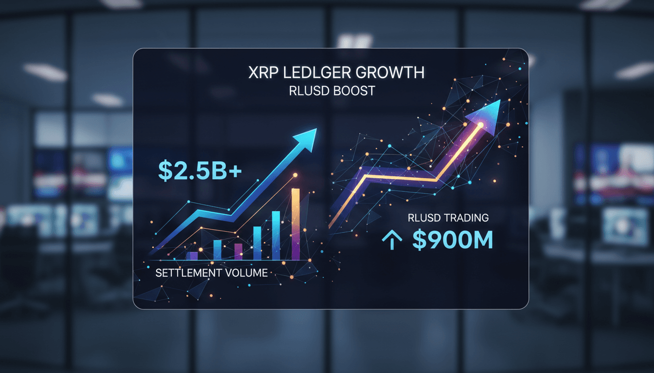 Graph showing XRP Ledger's settlement volume growth driven by RLUSD trading activity.