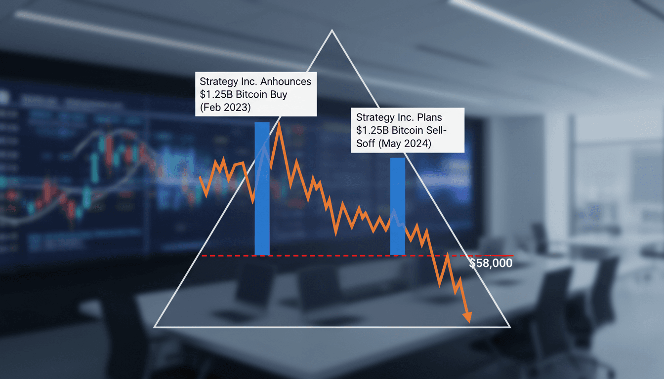 Bitcoin price chart showing decline below $58,000 due to Strategy Inc. sell-off