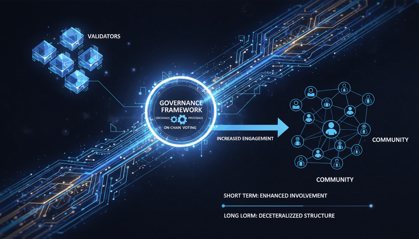 Illustration of Solana's new validator governance framework and community engagement.