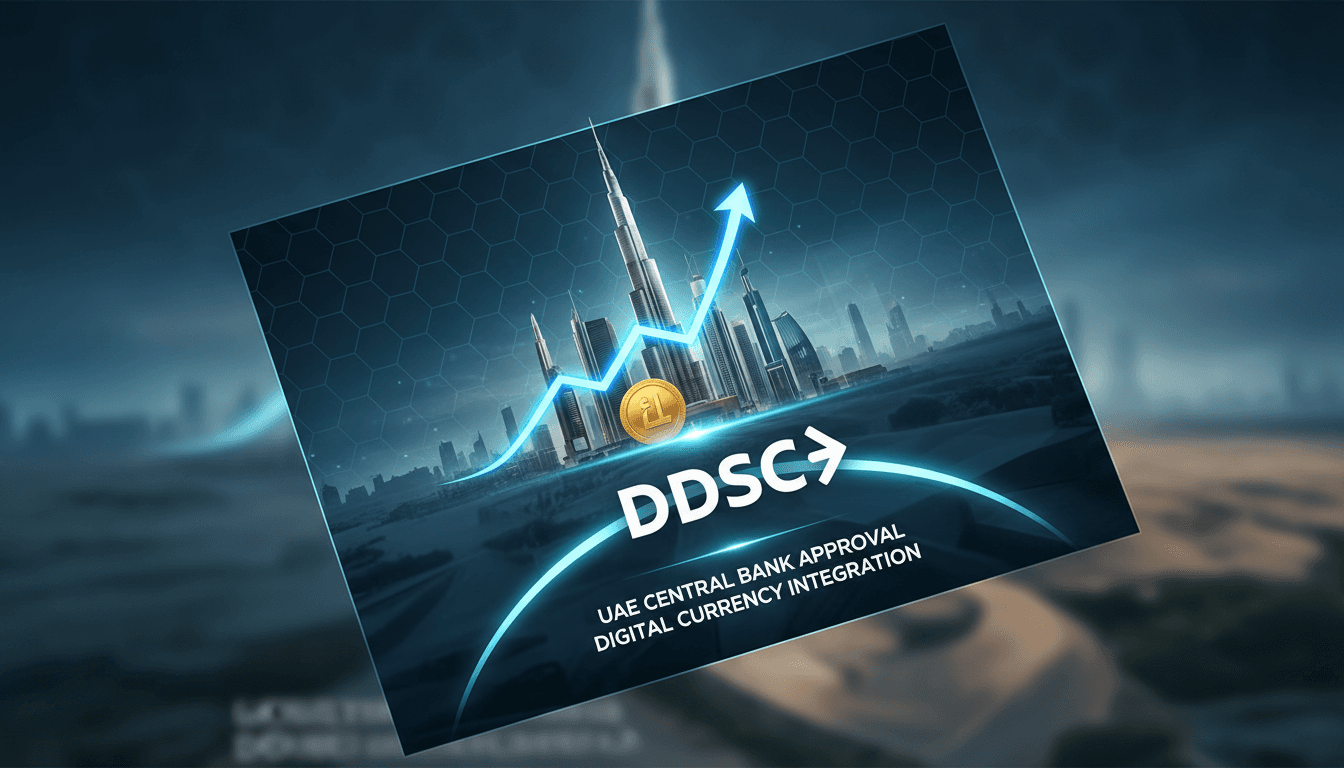 UAE Central Bank building with digital currency graphics