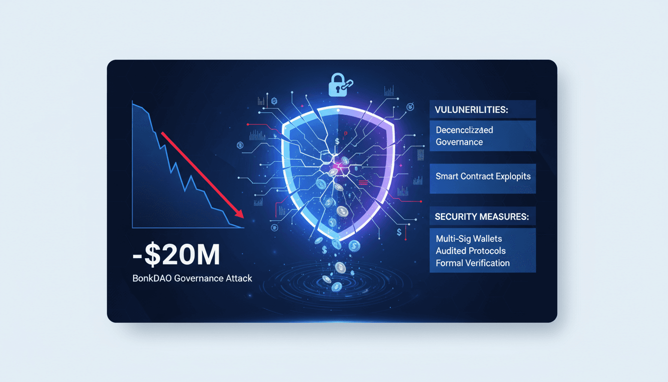 BonkDAO logo with a visual representation of a governance attack in decentralized finance.