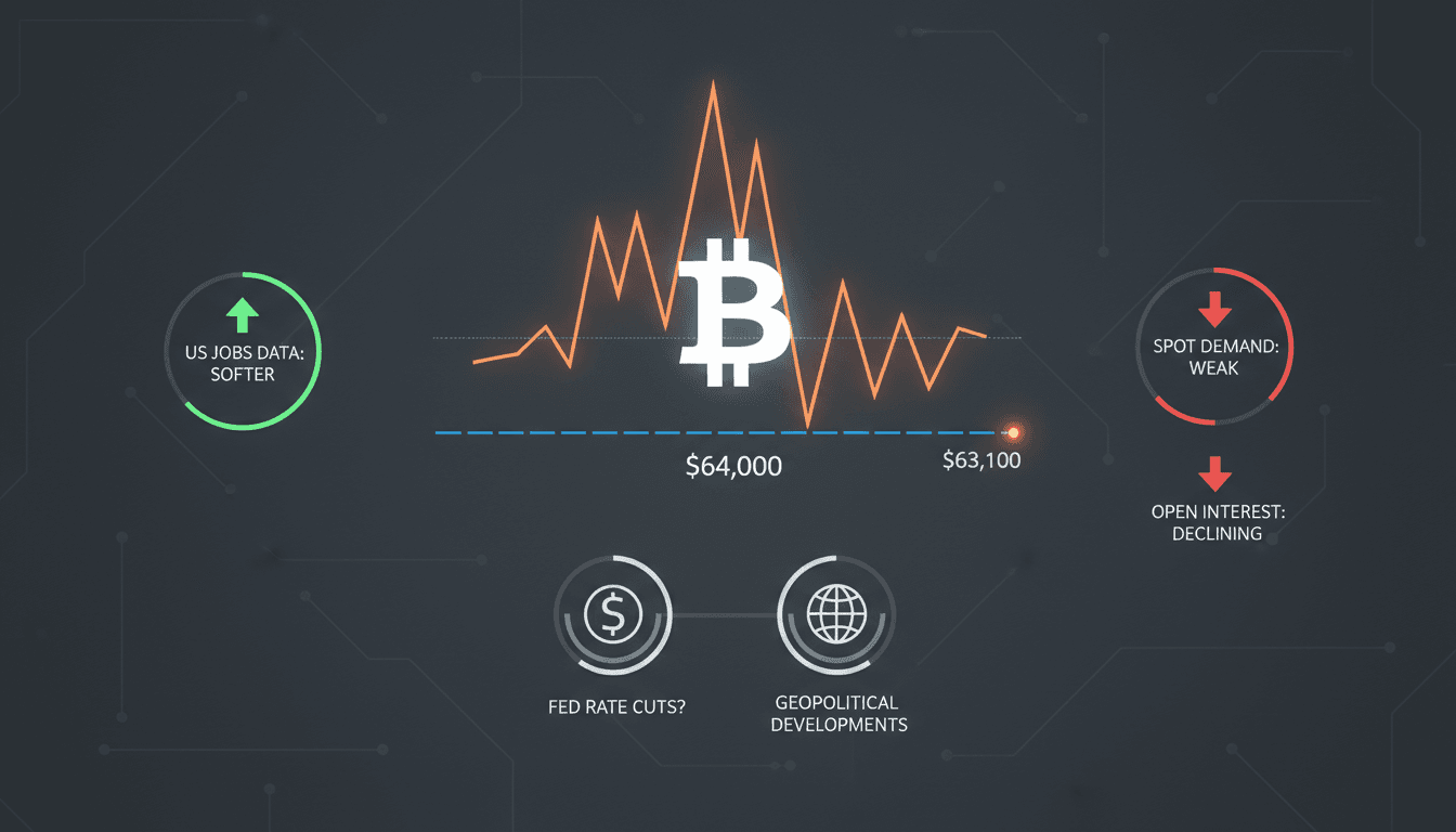 Bitcoin price chart showing stabilization below $64,000