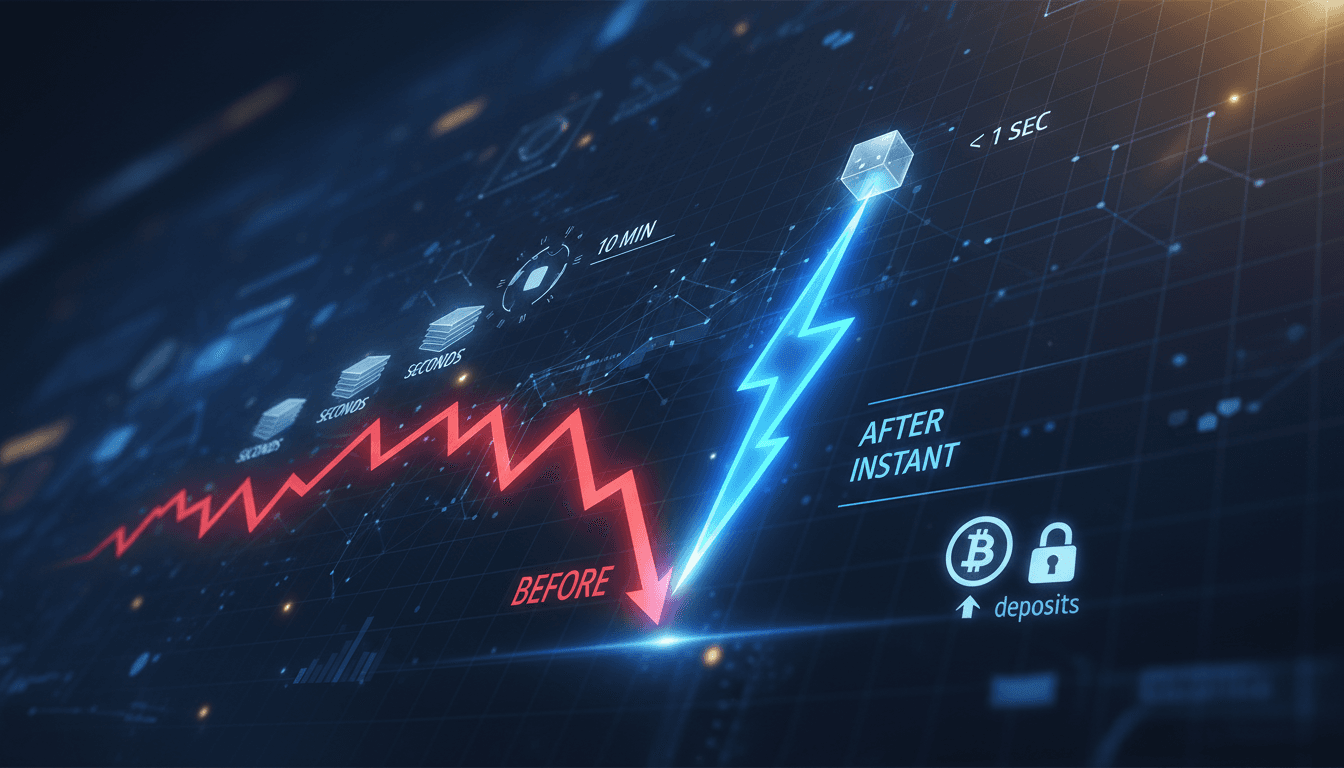 Polymarket logo with Bitcoin and Lightning Network graphics