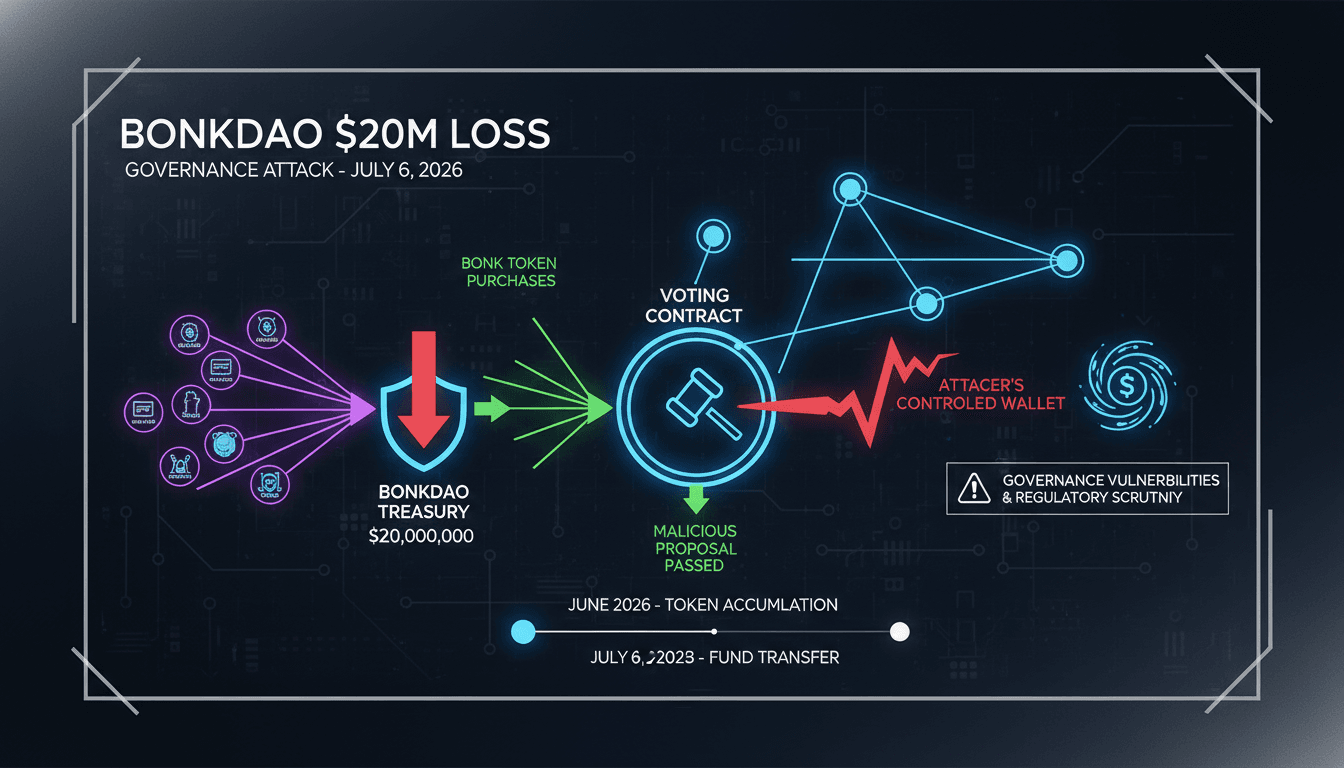 Illustration of the BonkDAO governance attack and its financial impact.