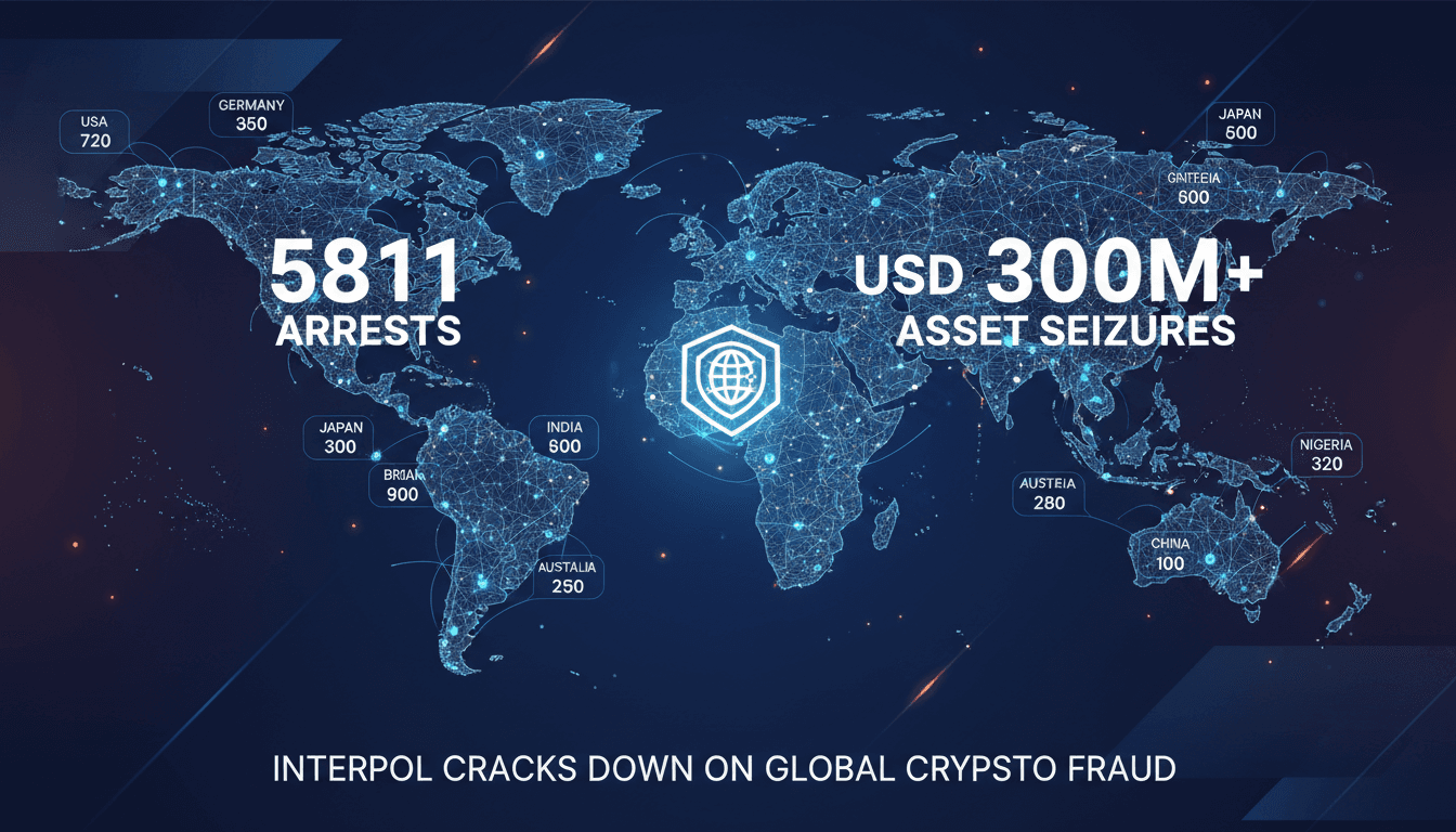 INTERPOL operation infographic showing arrests and asset seizures
