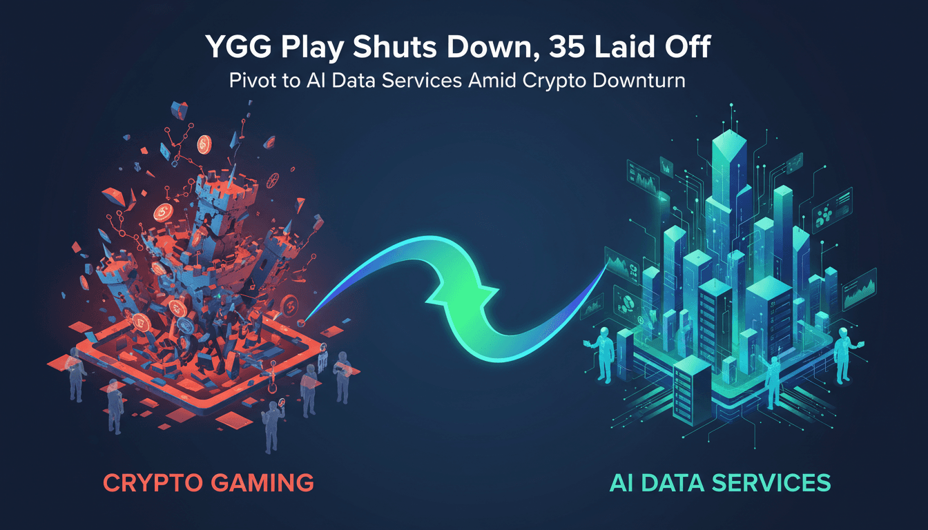 Yield Guild Games logo with a backdrop of cryptocurrency graphics.