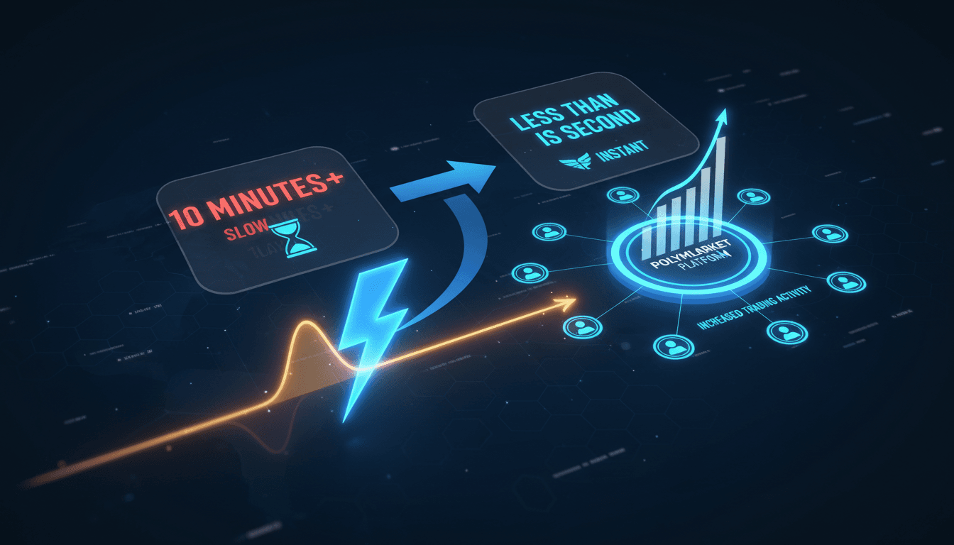 Polymarket logo with Bitcoin and Lightning Network graphics