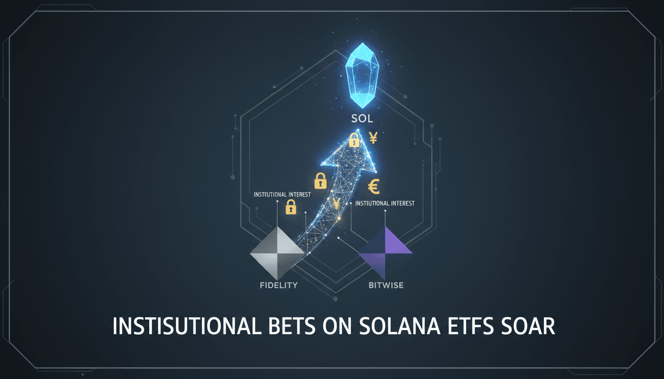Fidelity and Bitwise logos with a Solana cryptocurrency backdrop